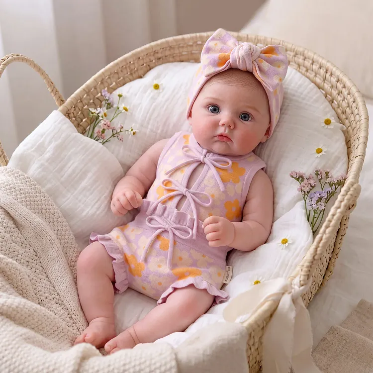Babeside Sage 16" Gender-Neutral Silicone Baby Doll in Lavender Floral Romper &ndash; Lifelike Baby Gift
