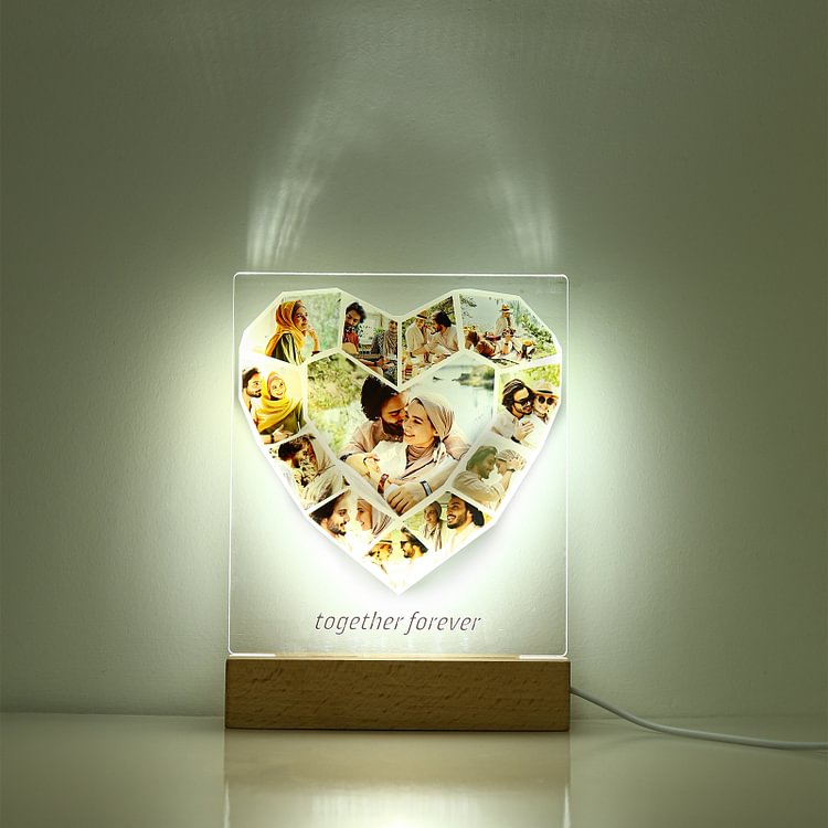 Lámpara 3D Ilusión Luz de noche LED en forma de corazón 12 Fotos con 1 texto