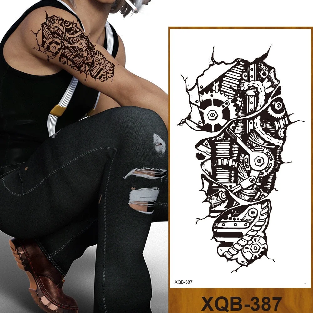 Temporary Tattoo Sticker Men Women Body Fake Tatoo Mechanical Robotic Arm Photorealistic Steampunk Astronaut Compass