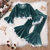 Baby Kid Girls Lace Long Sleeve Flare Velvet Valentine 2 Pcs Sets