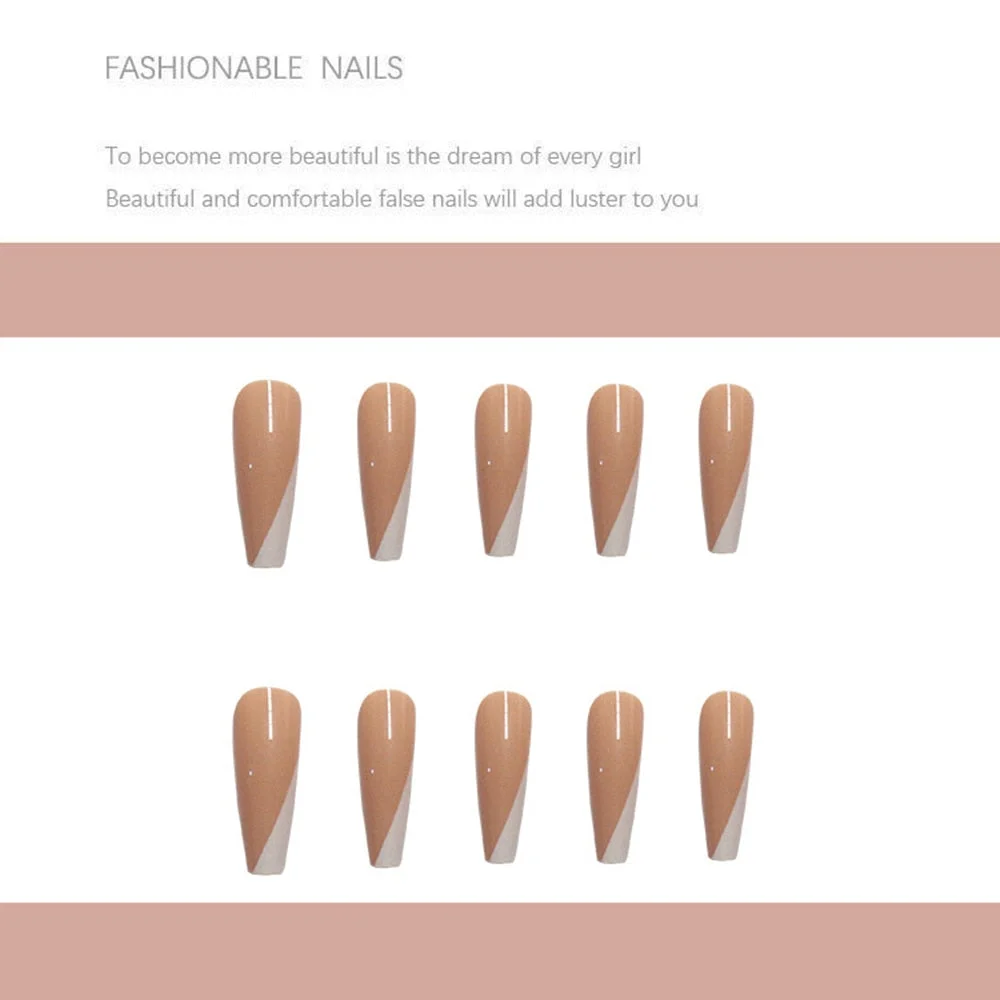 White French Hypotenuse Long Coffin False Nails Artificial Ballerina Fake Nails Full Cover Nail DIY Tips 24Pcs/Box Detachable-Nail Inspo