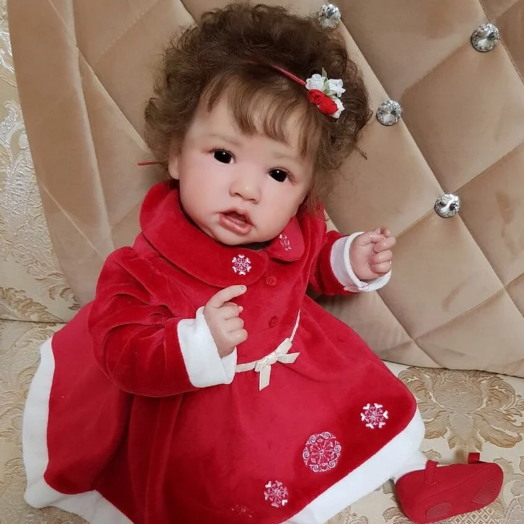 [🎄Merry Christmas🎁]20" Lifelike and Cute Open Eyes Silicone Vinyl Reborn Baby Girl Doll Set,With Heartbeat💖 & Sound🔊