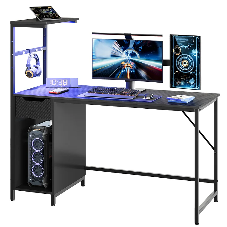 Bestier 48 inch Computer Gaming Desk with LED Lights and Storage Drawer Home Office Gamer PC Table