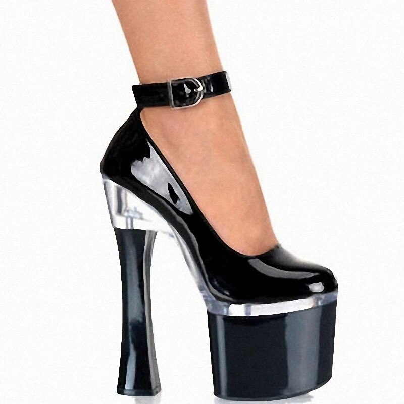 VCshoes Ofertas Relampago Zapatilla Mujer Nightclub Pole Dance Shallow Pumps 8 Inch White Heels Thick Pu Party 19cm Chunky Heels