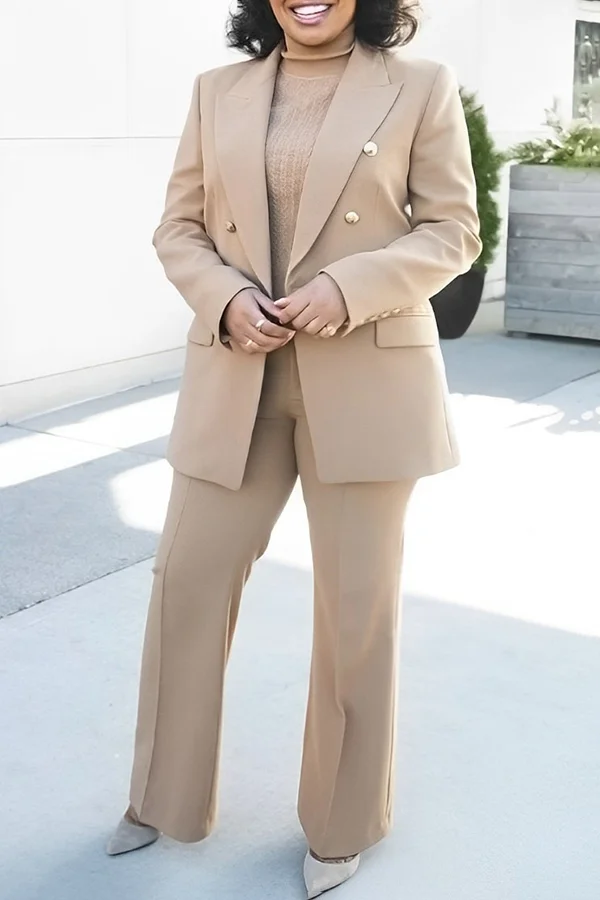 Solid Color Buttoned Blazer And Trousers Two-piece Set