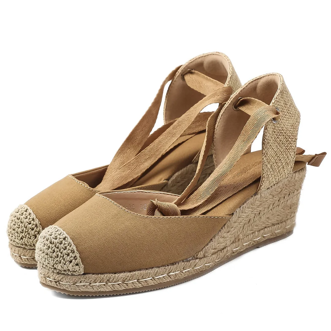 Letclo™ 2021 Summer New Thick-soled High-heel Lace-up Straw Woven Wedge Outdoor Sandals letclo Letclo