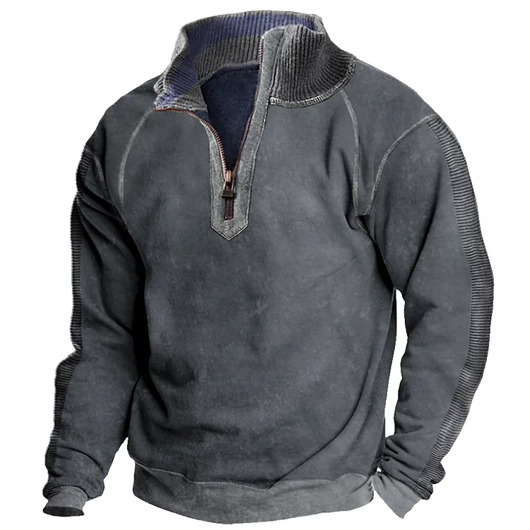 Men's Vintage Zip Stand Collar Sweatshirt