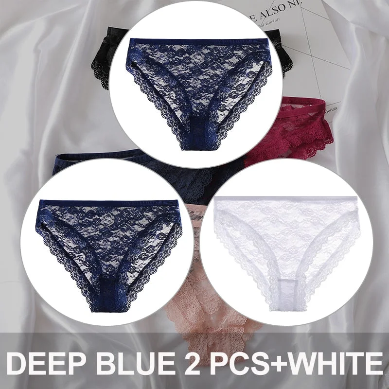 FINETOO 3PCS/Set Floral Lace Sexy Women Lingerie Panties M-2XL Plus Size Underpants Transparent Female Comfortable Briefs Girls