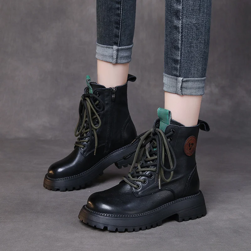 Yyvonne Cowhicked Martin Boots Women's Station Pines And Single Boots Vintage Handmade And Boots Thicken In Winter