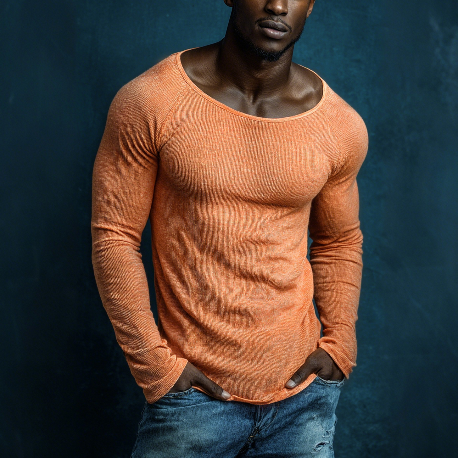 Deep V-Neck Long Sleeve Sheer Top for Men