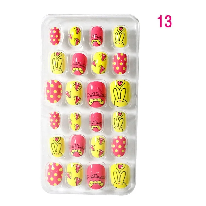 24PCS/box Children/adult Cartoon Candy Fake Nails Full Coverage Self-adhesive Nail Polish Cute Girl Manicure Decoration CL02