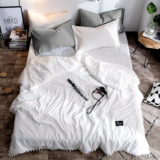 EGW Washed Cotton Jacquard Bedding Set Webbing Luxury Elegant Fashion  Letter Duvet Cover Flat Sheet Pillowcase King Home Linen