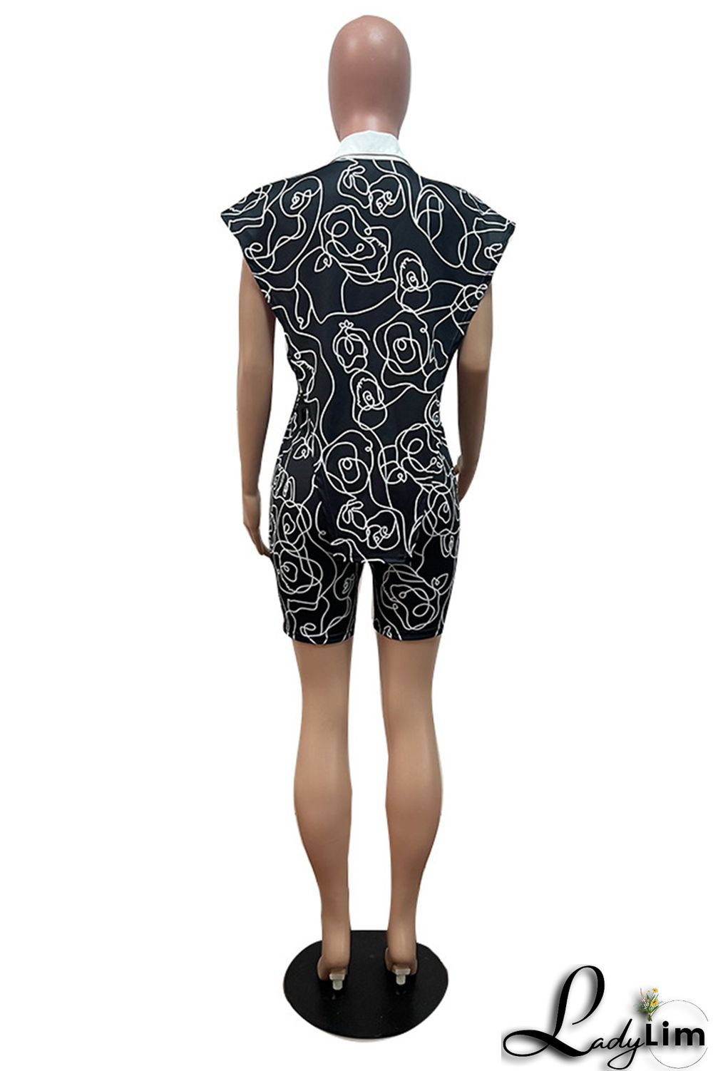 White Fashion Casual Print Split Joint Turndown Collar Two Pieces