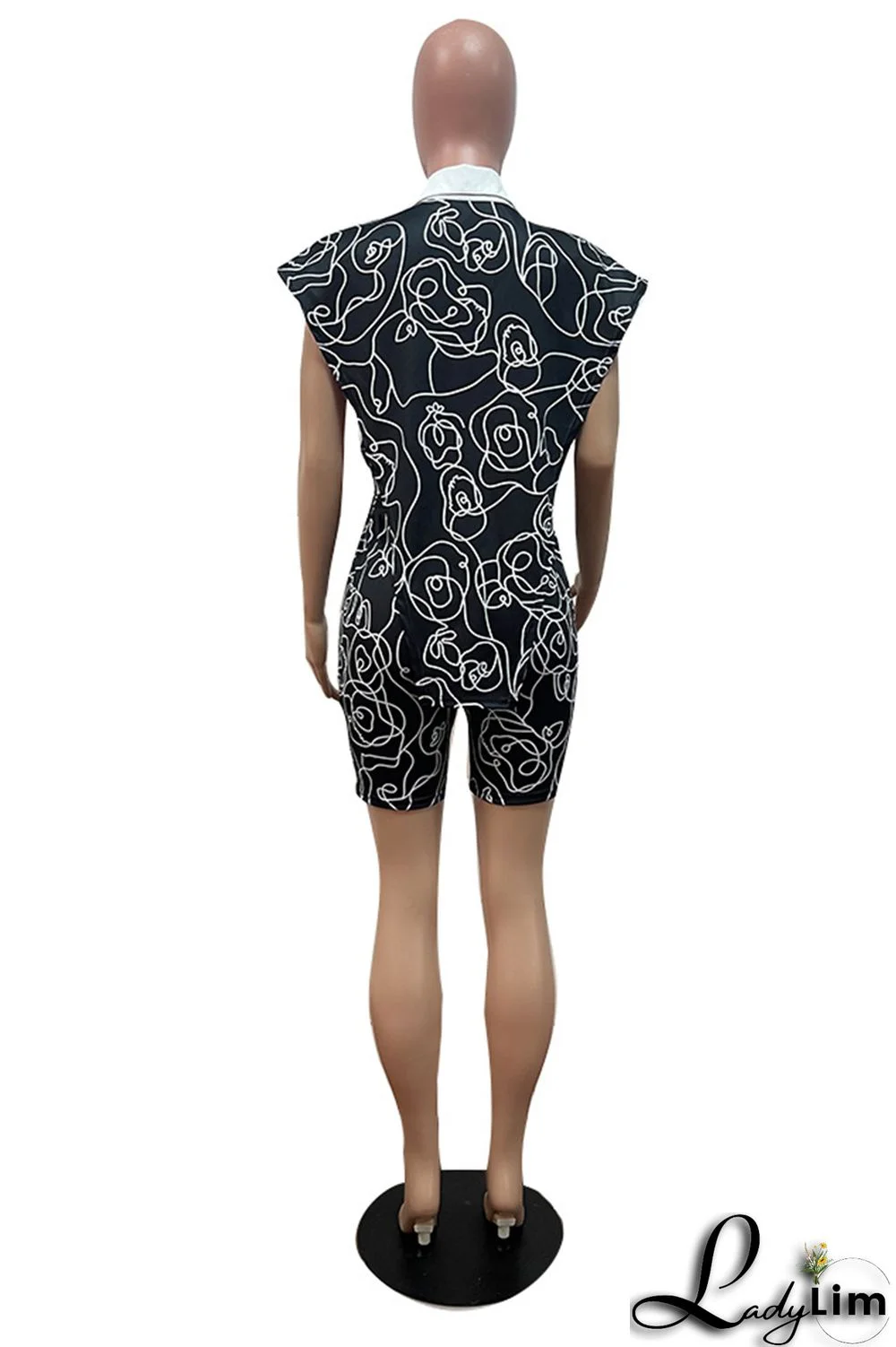 White Fashion Casual Print Split Joint Turndown Collar Two Pieces