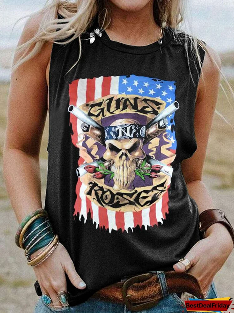 Bestdealfriday Guns N Roses Sleeveless Skull Printed Casual Woman Vests