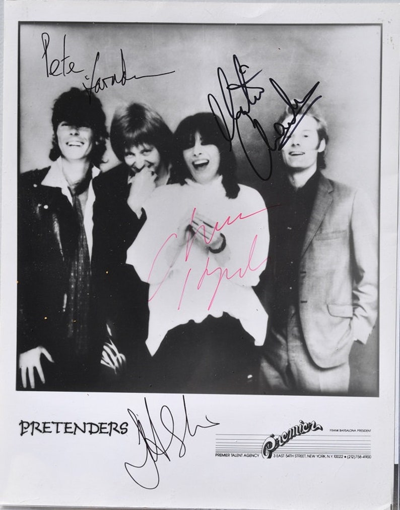 THE PRETENDERS SIGNED x4 Chrissie Hynde, James Honeyman-Scott, Pete Farndon, and Martin Chambers wCoA