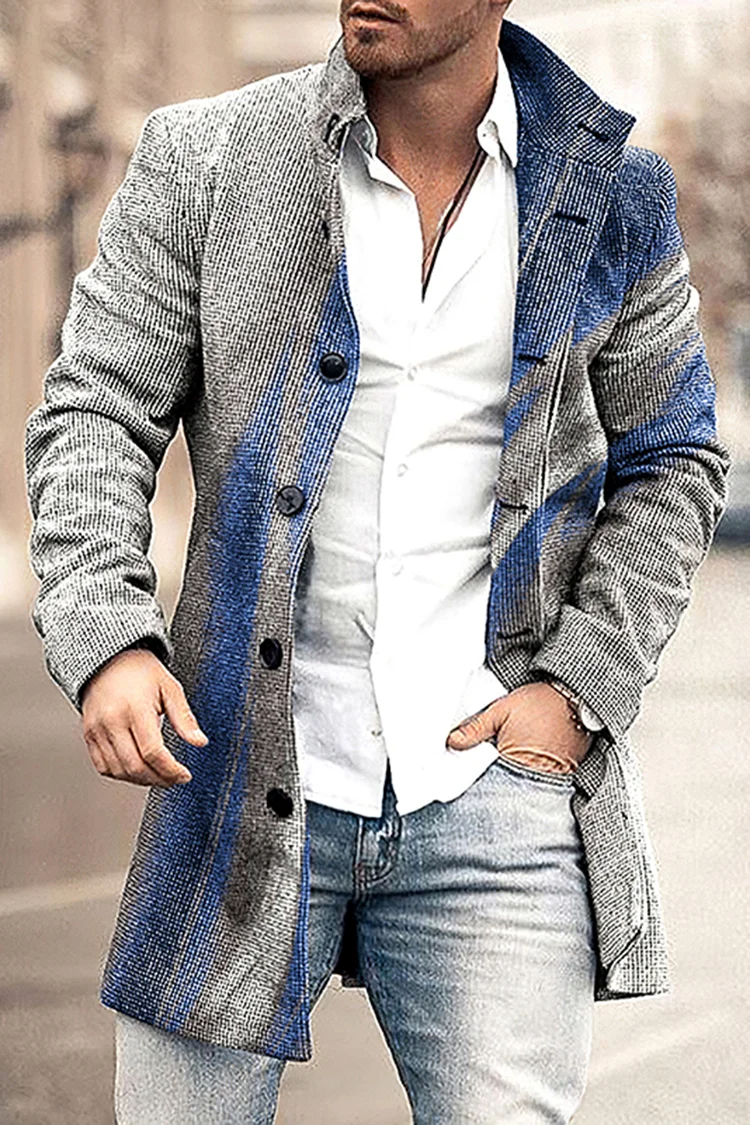 Tiboyz Casual Blue And Gray Gradient Fashion Coat