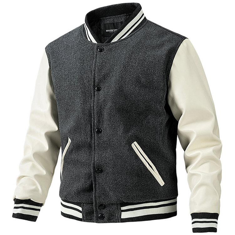 Men's Outdoor Wool Colorblock Sports Casual Jacket