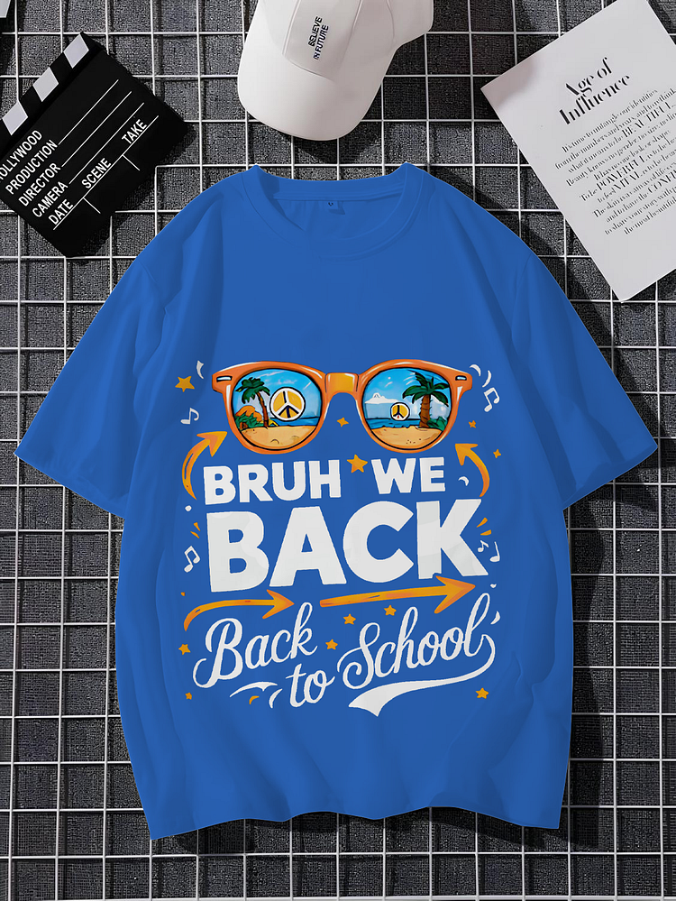 Men's Bruh We Back To School Print Cotton Casual T-Shirt