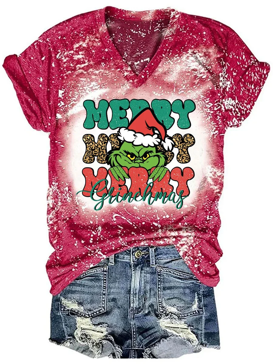 Merry Grinchmas Tie Dye V-neck T-shirt