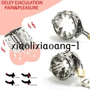 pornhint Pornhint Steel Chastity Device Ring 2 Rows Spikes Ball Stretcher Scrotum Pendant