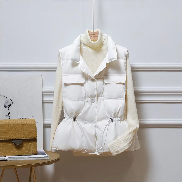 FTLZZ Ultra Light Down Vest Jacket Women Loose Short Vest Windproof Lightweight Warm Waistcoat White Duck Down Coat Sleeveless
