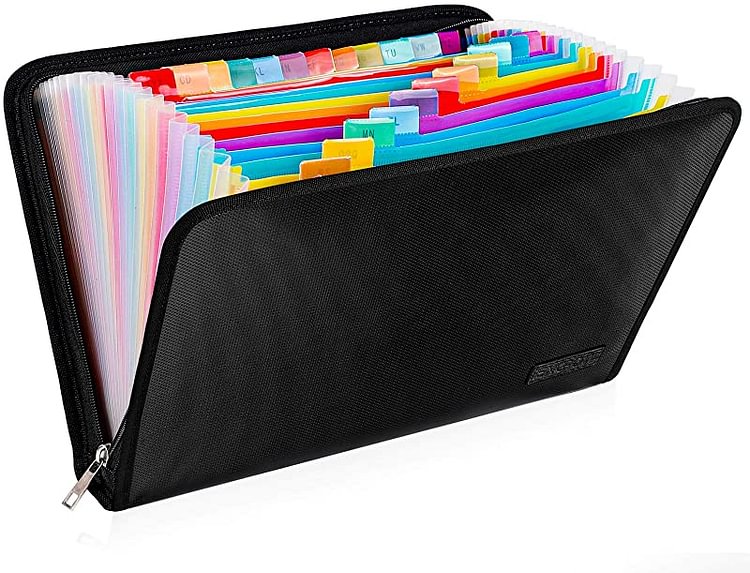 Expanding File Folder, Fireproof File Organizer with 25 Colored Pockets,Labels,Zipper Closure