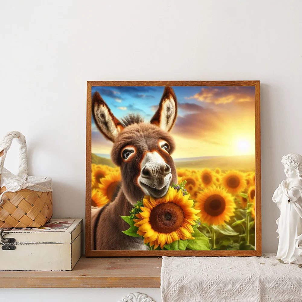 Diamond Painting - Full Round Drill - Sunflower Donkey(Canvas|30*30cm)