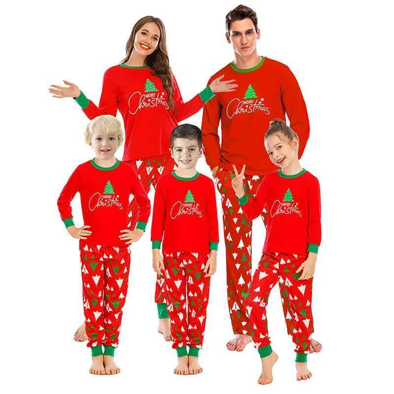 Merry Christmas Tree Print Family Matching Pajamas Set