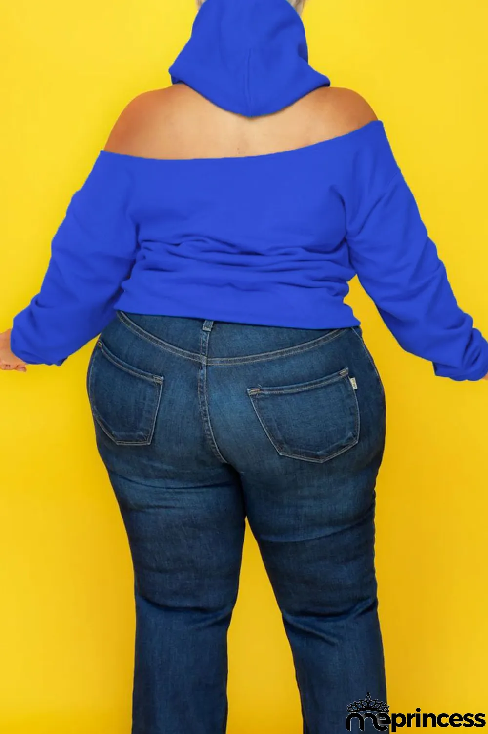 Blue Casual Solid Hooded Collar Plus Size Tops