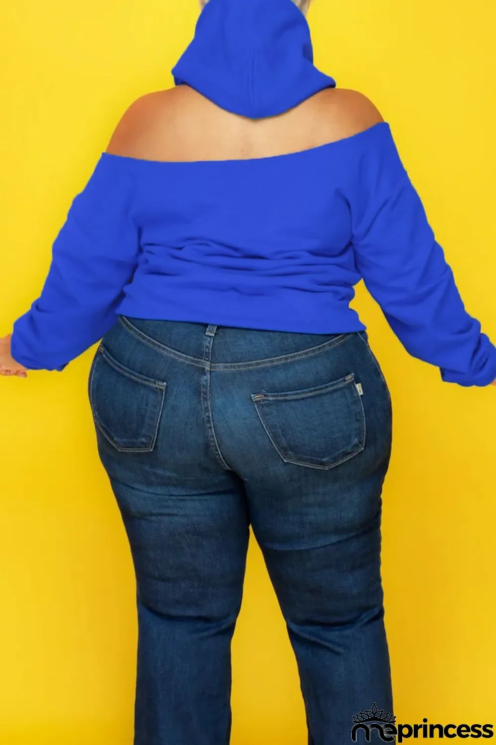 Blue Casual Solid Hooded Collar Plus Size Tops