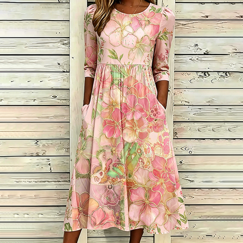 Comstylish Women's Retro Romantic Floral Artistic Art Print Dress