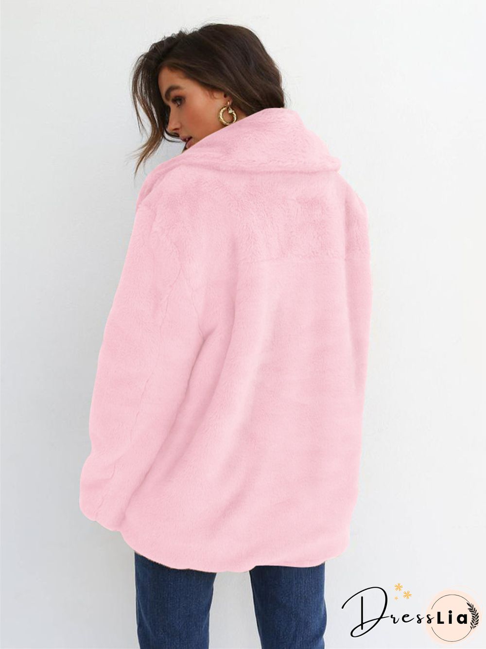 Fashion Solid Color Sexy Plush Lapel Coat