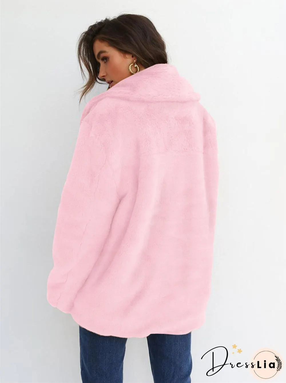 Fashion Solid Color Sexy Plush Lapel Coat