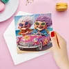 (US Local)6Pcs Cute Old Lady DIY Diamond Painting Greeting Card for Holiday Party Favors