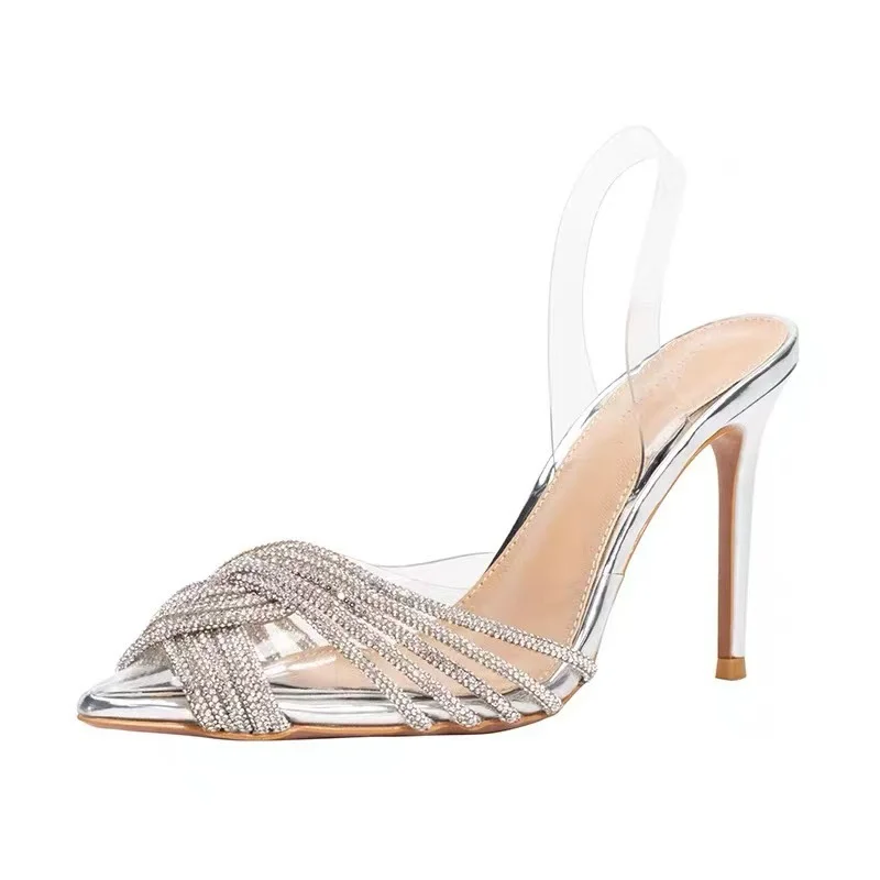 Breakj Breakj Transparent Sandals Bag Head Cross-Drilled High Heels 23 Spring And Summer New After The Air Shallow Mouth Sweet Banquet Wedding Shoes
