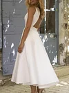 White Color V-Neck Backless A-Line Wedding Midi Dress
