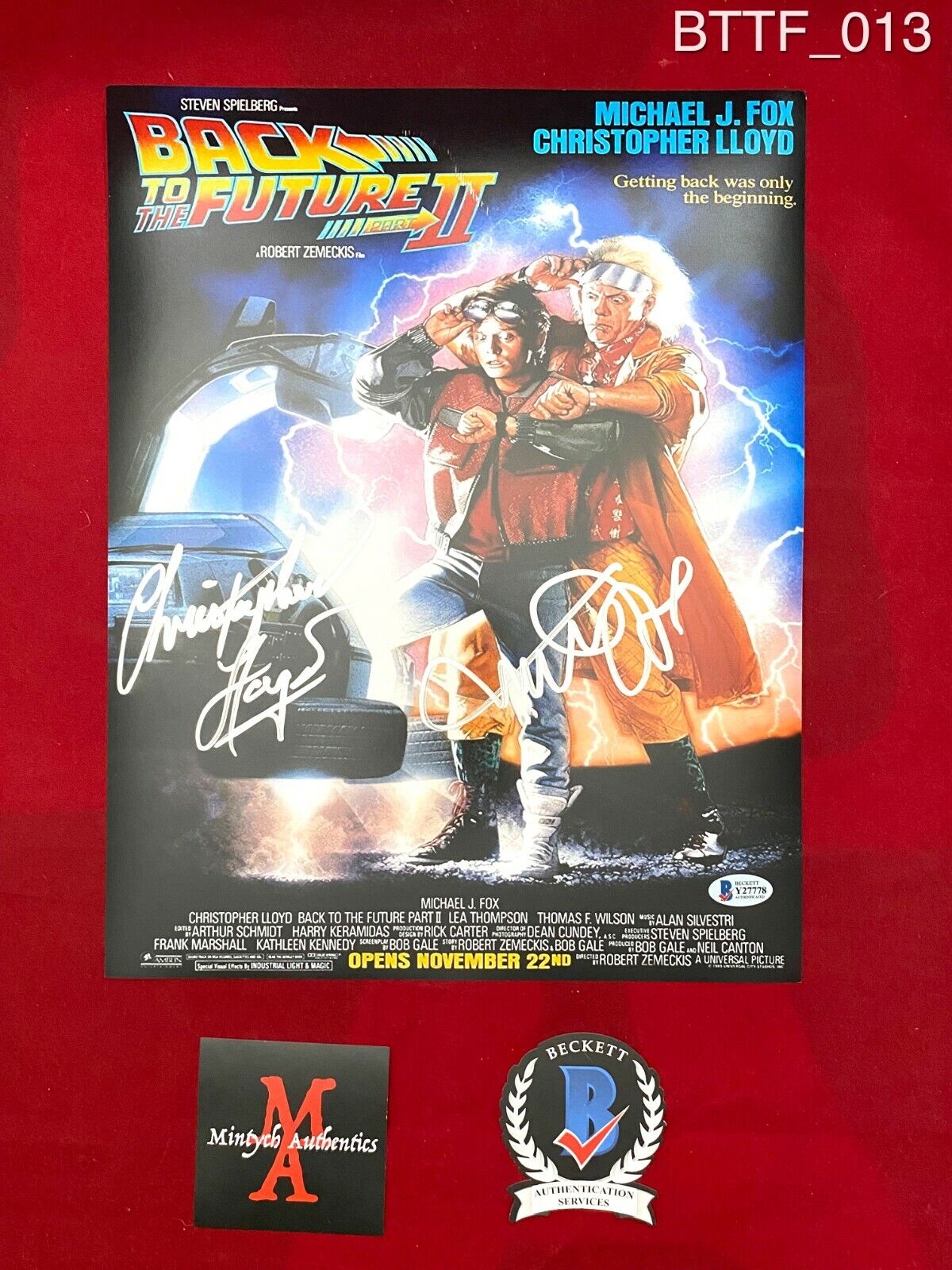 MICHAEL J. FOX & CHRISTOPHER LLOYD SIGNED 11x14 Photo Poster painting! BACK TO THE FUTURE! COA