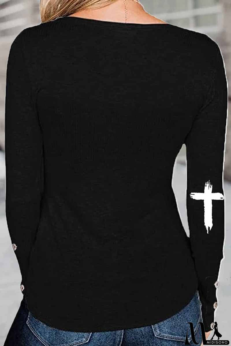 MidiSono - Street Print Letter O Neck Tops