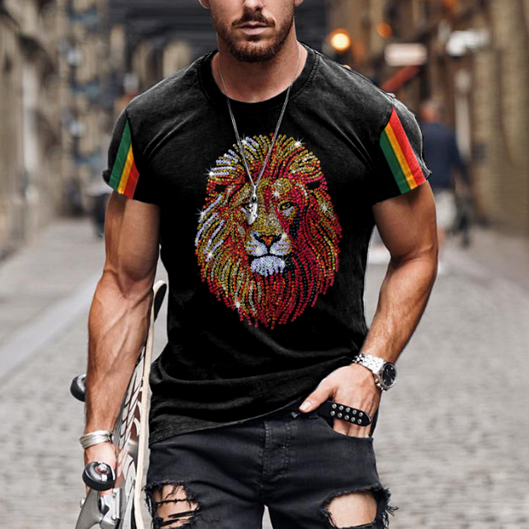 BrosWear Lion Printed Casual T Shirt