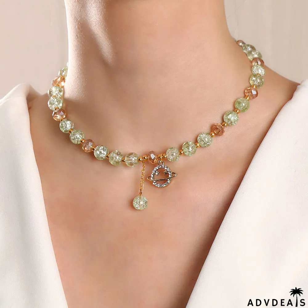 Women's Lovely Planet Pendant Clear Beaded Choker