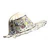2 in 1 Bamboo Foldable Hand Fan Sun Hat Floral Printed Chinese Style Handheld Foldable Wide Brim Hat for Women Outdoor Beach Travel Accessory