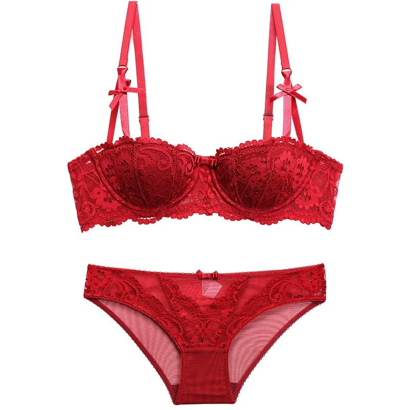 Brownm Lingerie Set Thin Half Cup Small Breast Gathering Bra Sexy Pure French High-End Sexy Bra