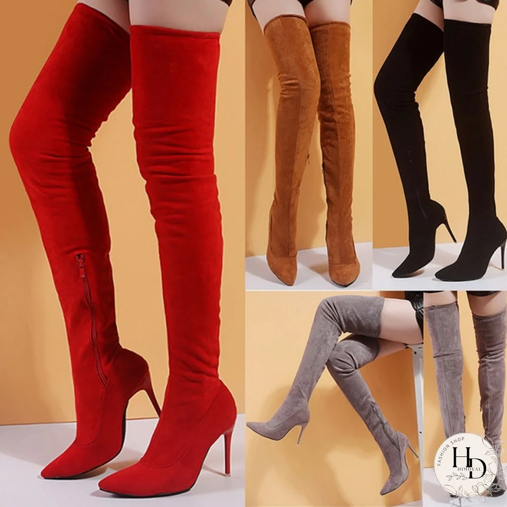 Women's Over Knee High Boot High Heel Long Thigh Boots Side Zipper Shoes