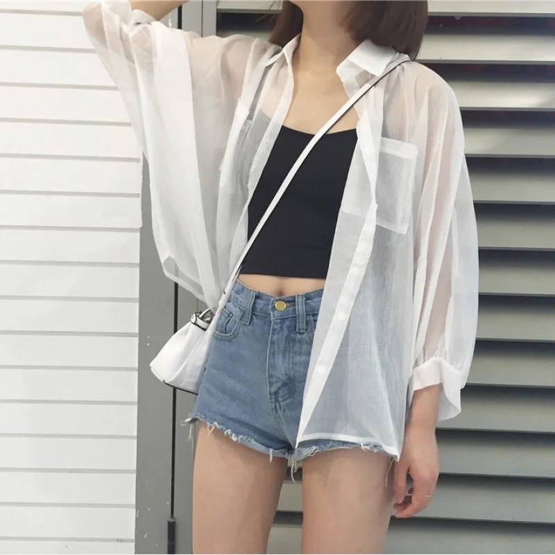 Uveng Uveng Summer Sunscreen Women's Korean Version Of Loose BF With Ultra-Thin Open-Shirt Long-Sleeved Shirt Short Coat Student Tide