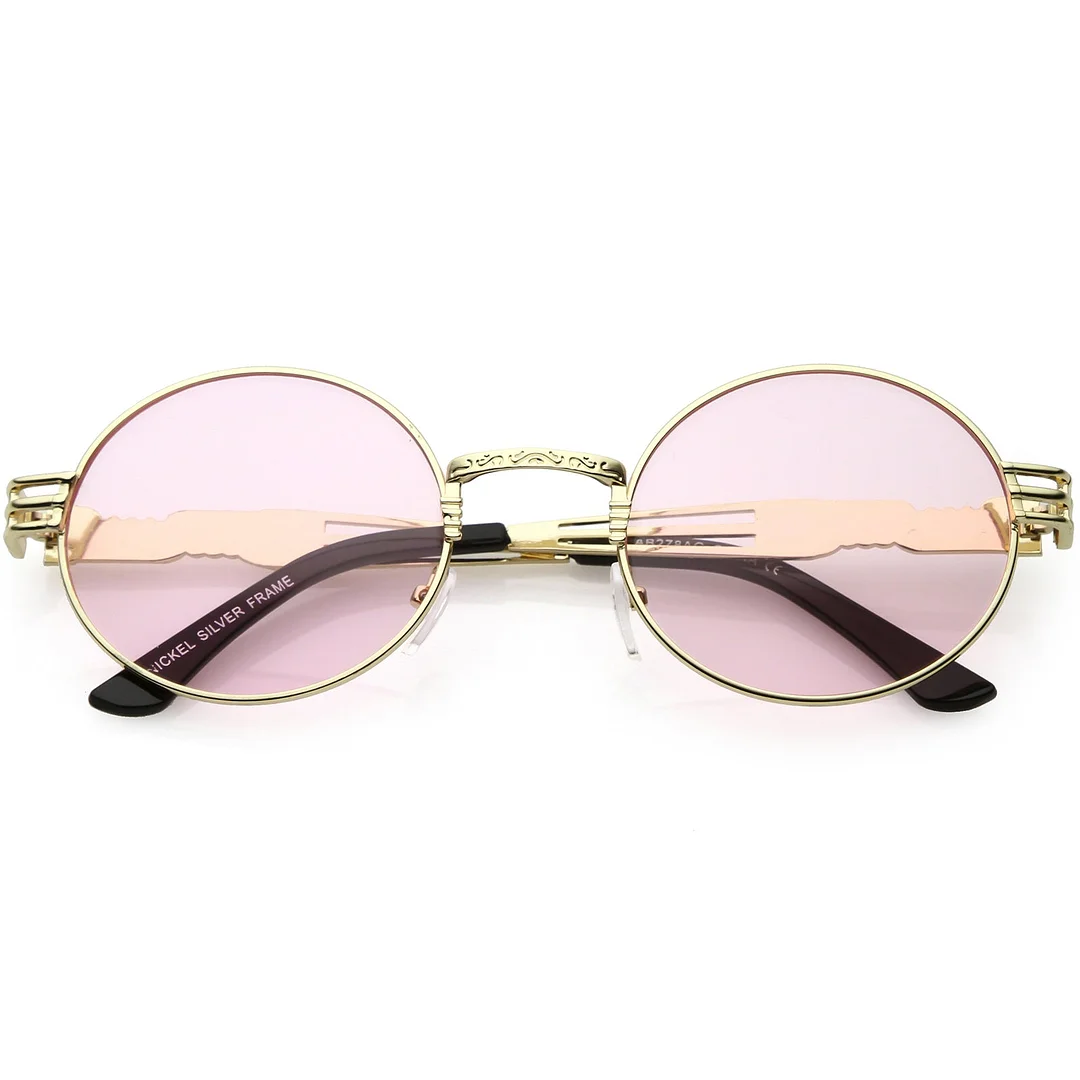 Steampunk Inspired Oval glasses Unique Engraved Metal Detail Color Tinted Lens 60mm