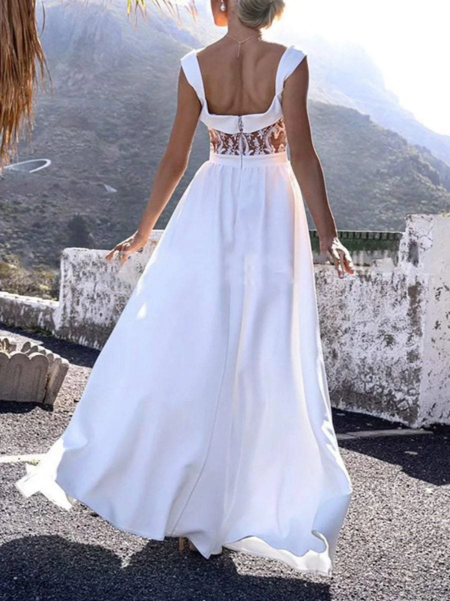 White slit A-line maxi dress