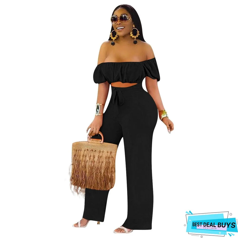 Solid Color Backless Shoulder One-piece Casual Wide-leg Pants