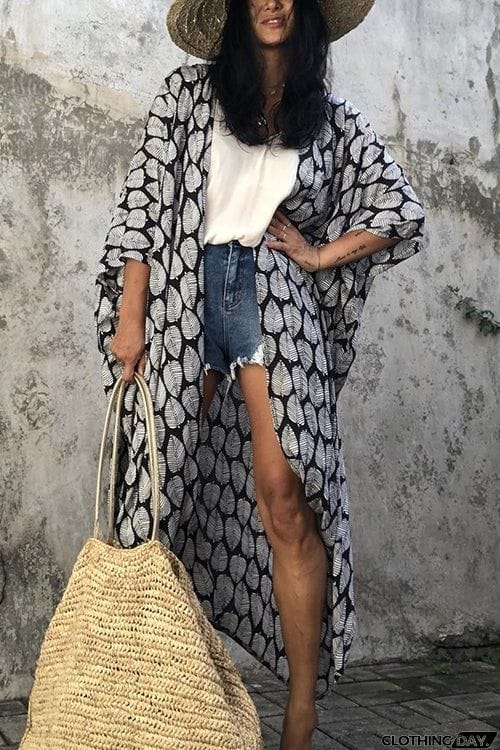 Leaf Belted Kimono Cardigan