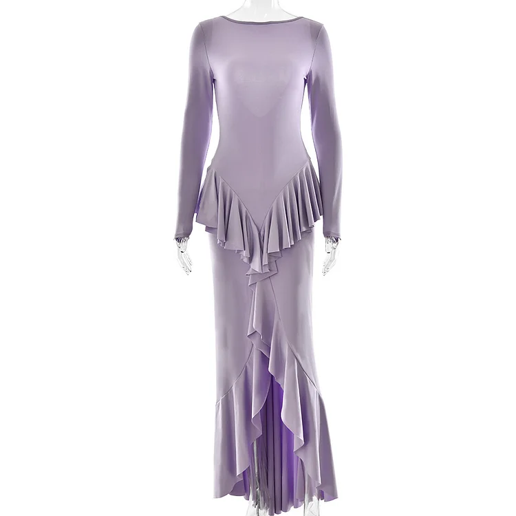 Elegant Ruffles Backless Slim Fit Dress